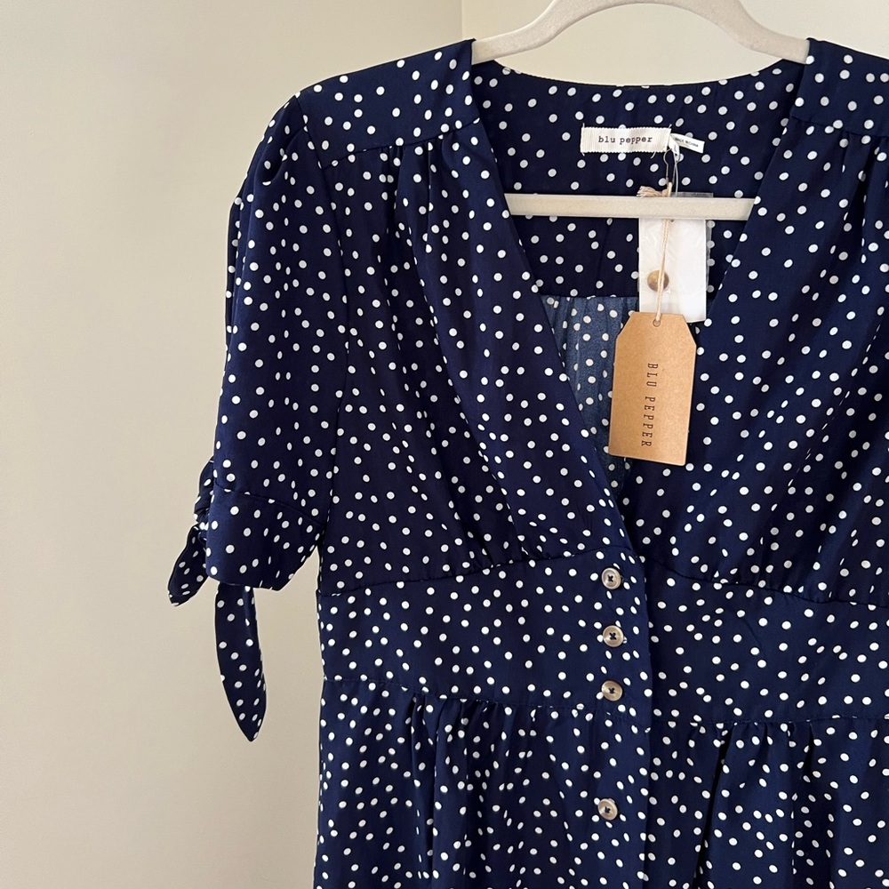 Navy Blue Polkadot Dress / L